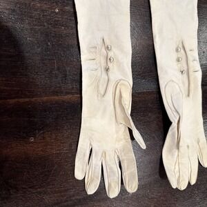 Vintage Women's White Leather Gloves LONG 14" small